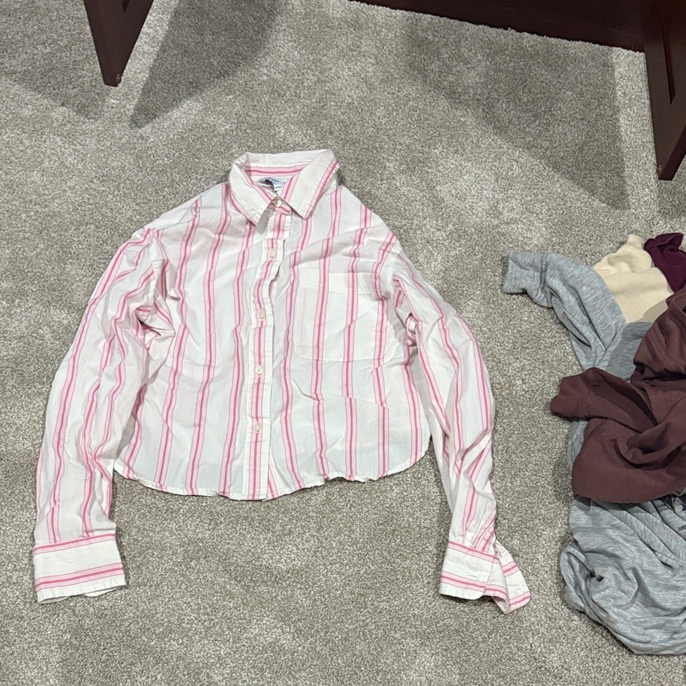 Pink Striped women’s button shirt